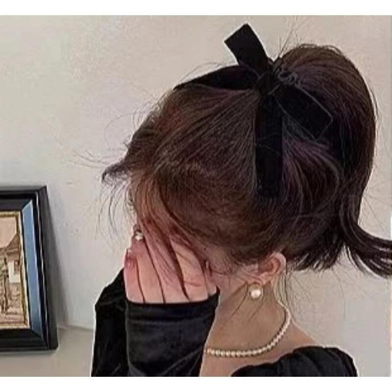 ✨台灣現貨🌿法式復古黑色絲絨蝴蝶結髮圈 韓國甜美氣質小腸圈頭繩皮筋【ND97】-細節圖8