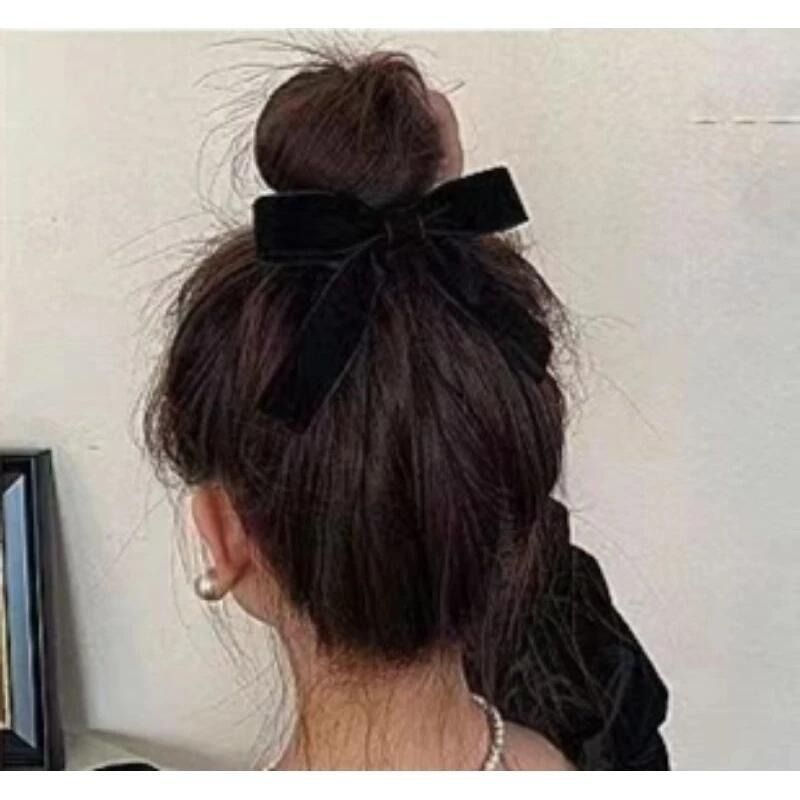 ✨台灣現貨🌿法式復古黑色絲絨蝴蝶結髮圈 韓國甜美氣質小腸圈頭繩皮筋【ND97】-細節圖9