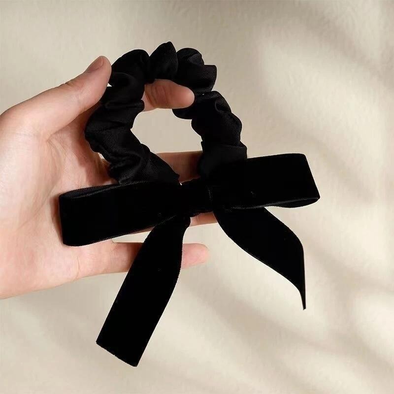✨台灣現貨🌿法式復古黑色絲絨蝴蝶結髮圈 韓國甜美氣質小腸圈頭繩皮筋【ND97】-細節圖4