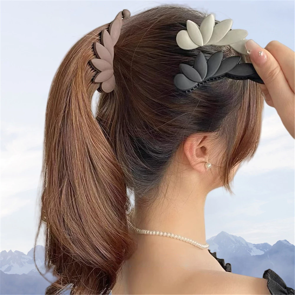 ✨台灣現貨🌿韓版壓克力 霧面花朵葉形百搭香蕉夾 韓版簡約優雅氣質髮夾 豎夾 馬尾夾【N145】-細節圖2