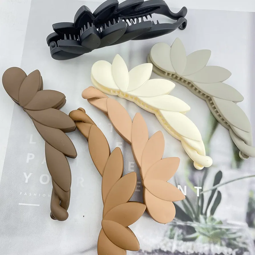 ✨台灣現貨🌿韓版壓克力 霧面花朵葉形百搭香蕉夾 韓版簡約優雅氣質髮夾 豎夾 馬尾夾【N145】-細節圖3