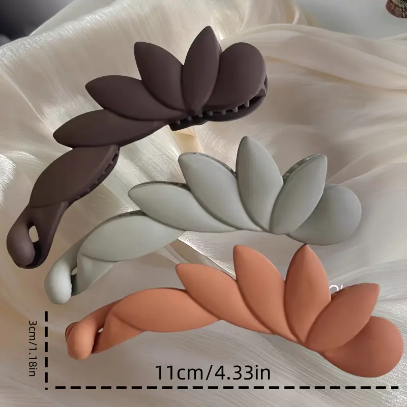 ✨台灣現貨🌿韓版壓克力 霧面花朵葉形百搭香蕉夾 韓版簡約優雅氣質髮夾 豎夾 馬尾夾【N145】-細節圖5