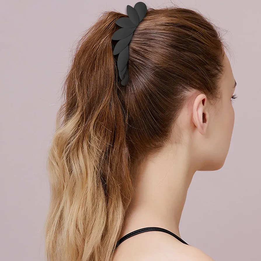 ✨台灣現貨🌿韓版壓克力 霧面花朵葉形百搭香蕉夾 韓版簡約優雅氣質髮夾 豎夾 馬尾夾【N145】-細節圖6