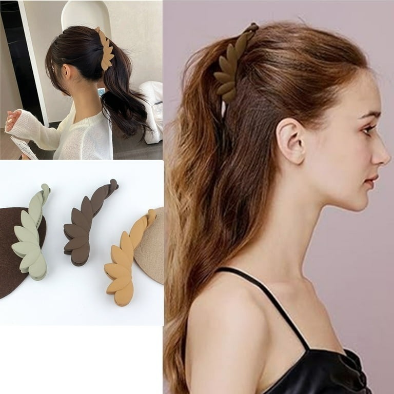 ✨台灣現貨🌿韓版壓克力 霧面花朵葉形百搭香蕉夾 韓版簡約優雅氣質髮夾 豎夾 馬尾夾【N145】-細節圖7