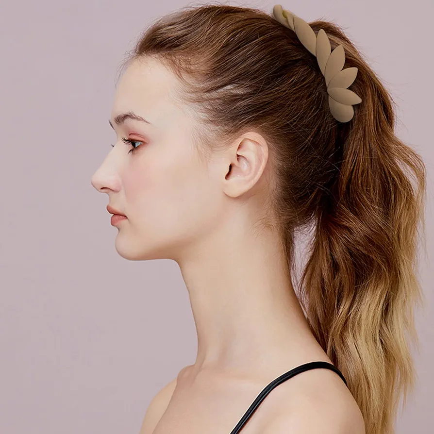 ✨台灣現貨🌿韓版壓克力 霧面花朵葉形百搭香蕉夾 韓版簡約優雅氣質髮夾 豎夾 馬尾夾【N145】-細節圖8