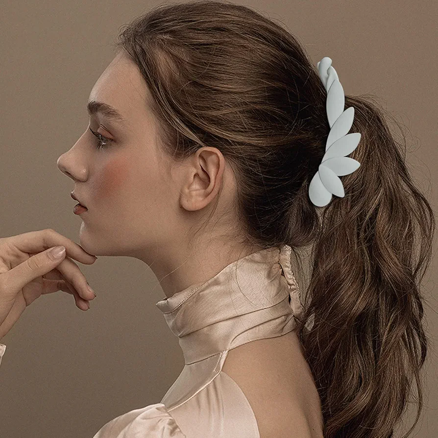 ✨台灣現貨🌿韓版壓克力 霧面花朵葉形百搭香蕉夾 韓版簡約優雅氣質髮夾 豎夾 馬尾夾【N145】-細節圖9