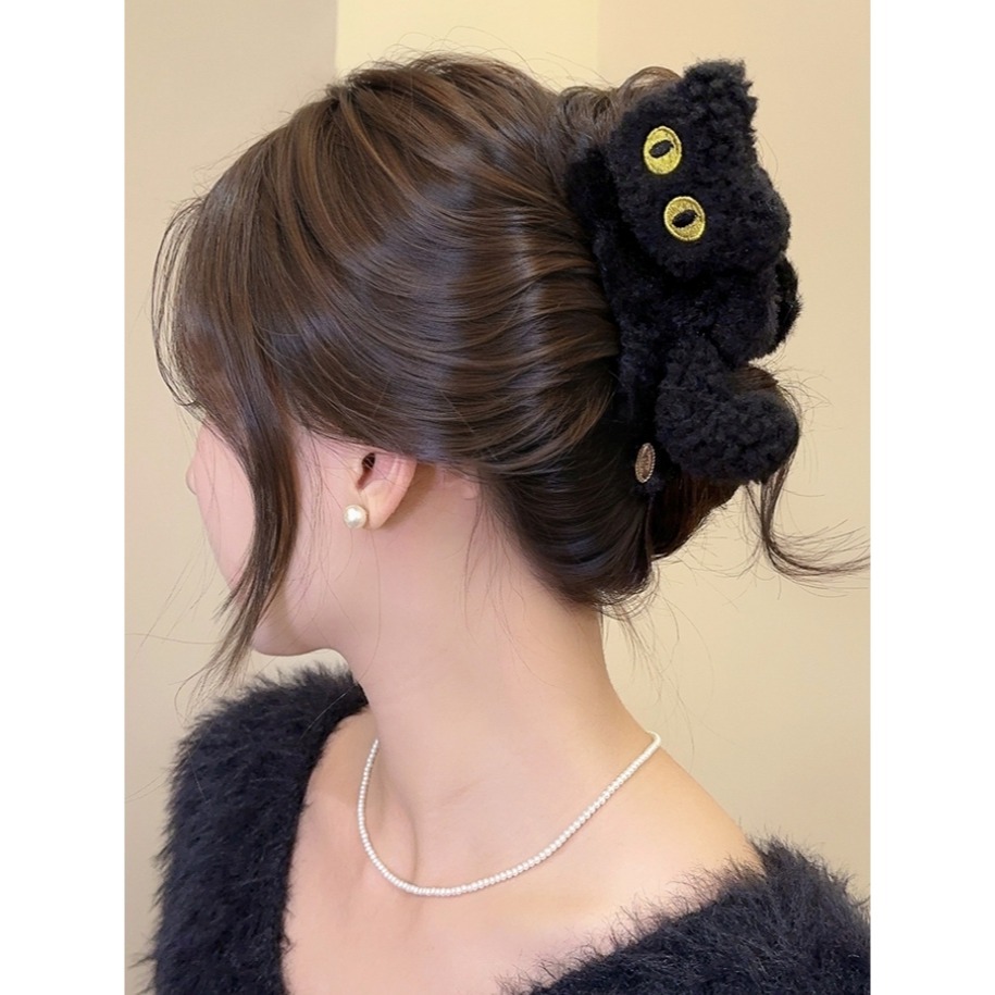 ✨台灣現貨🌿可愛毛絨貓咪鯊魚夾 韓系INS休閒百搭氣質後腦勺髮飾 盤髮髮夾 抓夾 韓式髮夾【M125】-細節圖6