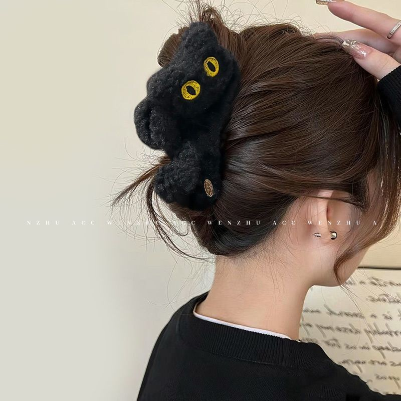 ✨台灣現貨🌿可愛毛絨貓咪鯊魚夾 韓系INS休閒百搭氣質後腦勺髮飾 盤髮髮夾 抓夾 韓式髮夾【M125】-細節圖9