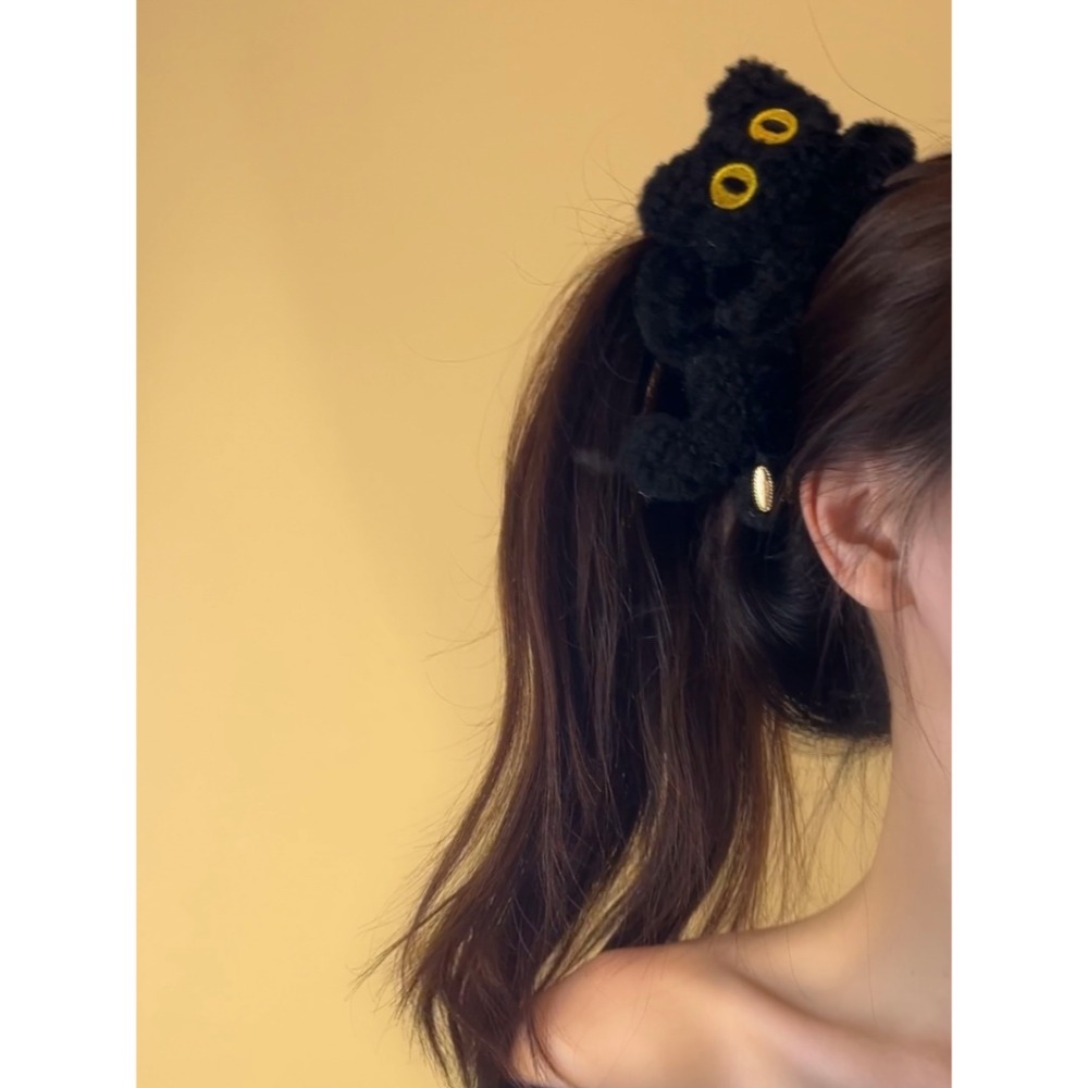 ✨台灣現貨🌿可愛毛絨貓咪鯊魚夾 韓系INS休閒百搭氣質後腦勺髮飾 盤髮髮夾 抓夾 韓式髮夾【M125】-細節圖10