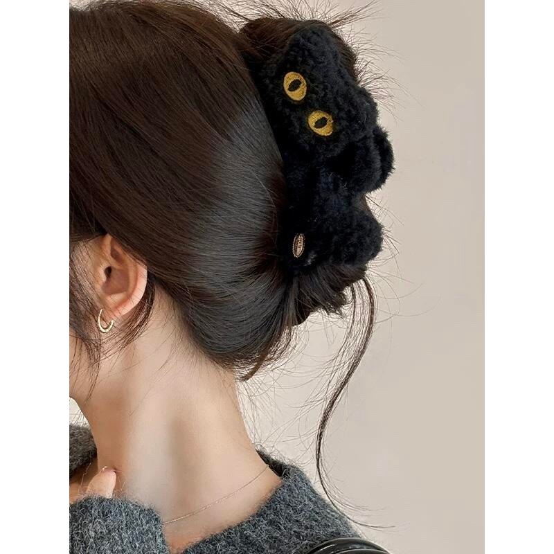 ✨台灣現貨🌿可愛毛絨貓咪鯊魚夾 韓系INS休閒百搭氣質後腦勺髮飾 盤髮髮夾 抓夾 韓式髮夾【M125】-細節圖11