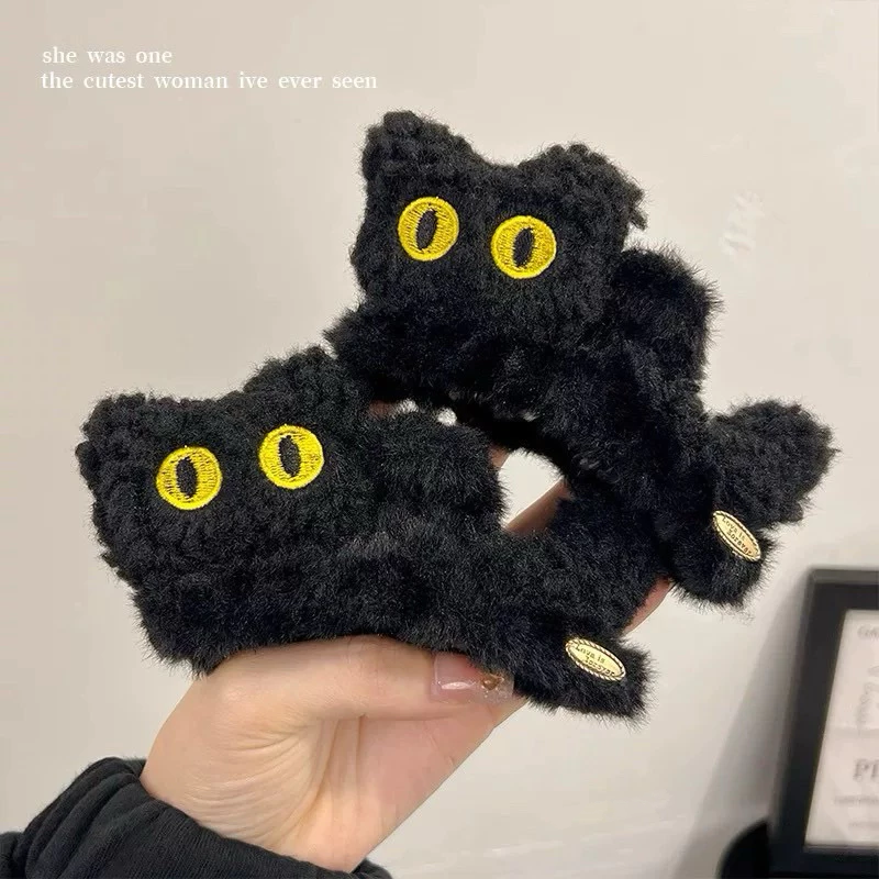 ✨台灣現貨🌿可愛毛絨貓咪鯊魚夾 韓系INS休閒百搭氣質後腦勺髮飾 盤髮髮夾 抓夾 韓式髮夾【M125】-細節圖5