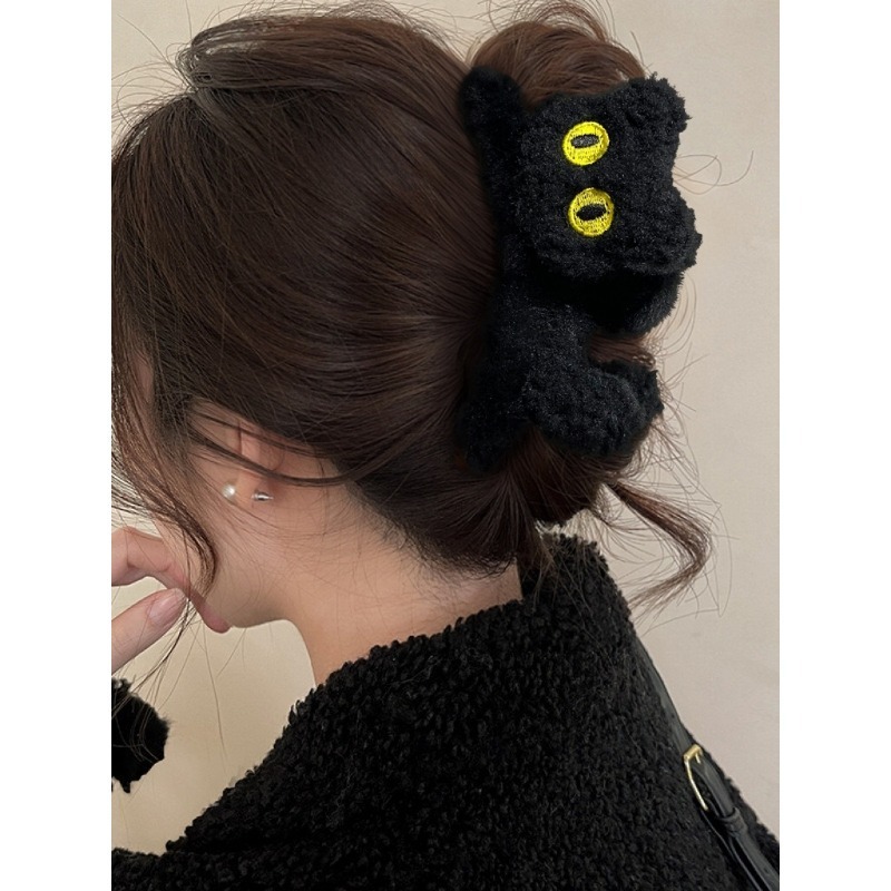 ✨台灣現貨🌿可愛毛絨貓咪鯊魚夾 韓系INS休閒百搭氣質後腦勺髮飾 盤髮髮夾 抓夾 韓式髮夾【M125】-細節圖7