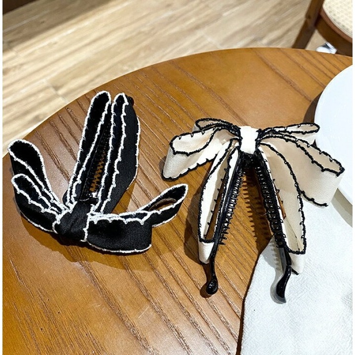 ✨台灣現貨🌿日系小香風~黑白色蝴蝶結香蕉夾 豎夾 氣質甜美百搭一字夾蝴蝶結馬尾夾【N147】-細節圖4