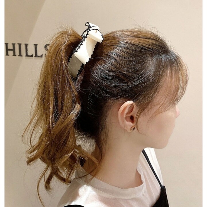 ✨台灣現貨🌿日系小香風~黑白色蝴蝶結香蕉夾 豎夾 氣質甜美百搭一字夾蝴蝶結馬尾夾【N147】-細節圖6