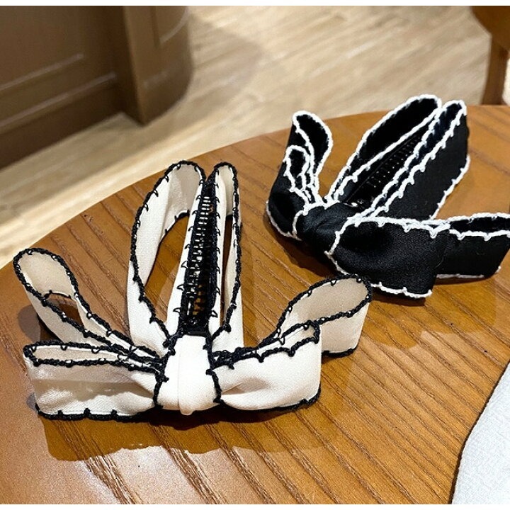 ✨台灣現貨🌿日系小香風~黑白色蝴蝶結香蕉夾 豎夾 氣質甜美百搭一字夾蝴蝶結馬尾夾【N147】-細節圖7