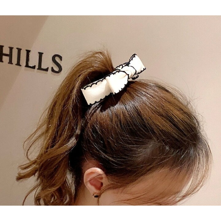 ✨台灣現貨🌿日系小香風~黑白色蝴蝶結香蕉夾 豎夾 氣質甜美百搭一字夾蝴蝶結馬尾夾【N147】-細節圖8