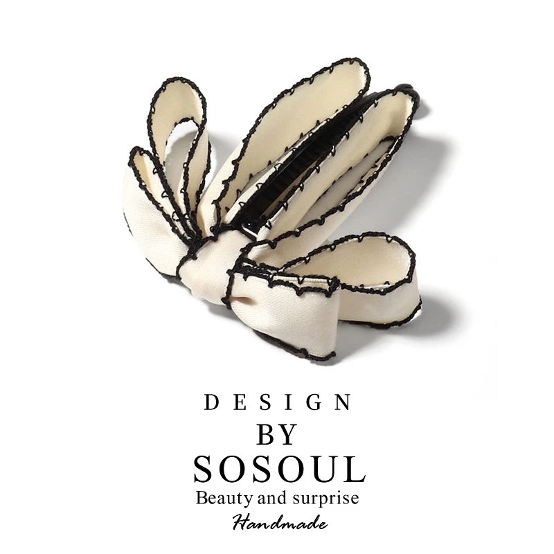 ✨台灣現貨🌿日系小香風~黑白色蝴蝶結香蕉夾 豎夾 氣質甜美百搭一字夾蝴蝶結馬尾夾【N147】-規格圖11