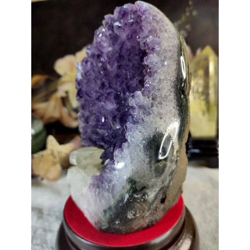 ✡️烏拉圭🇺🇾水晶原礦 內凹帶方解石 紫晶陣 消磁 净化 紫水晶原石 晶簇擺件 1431g#1-細節圖3