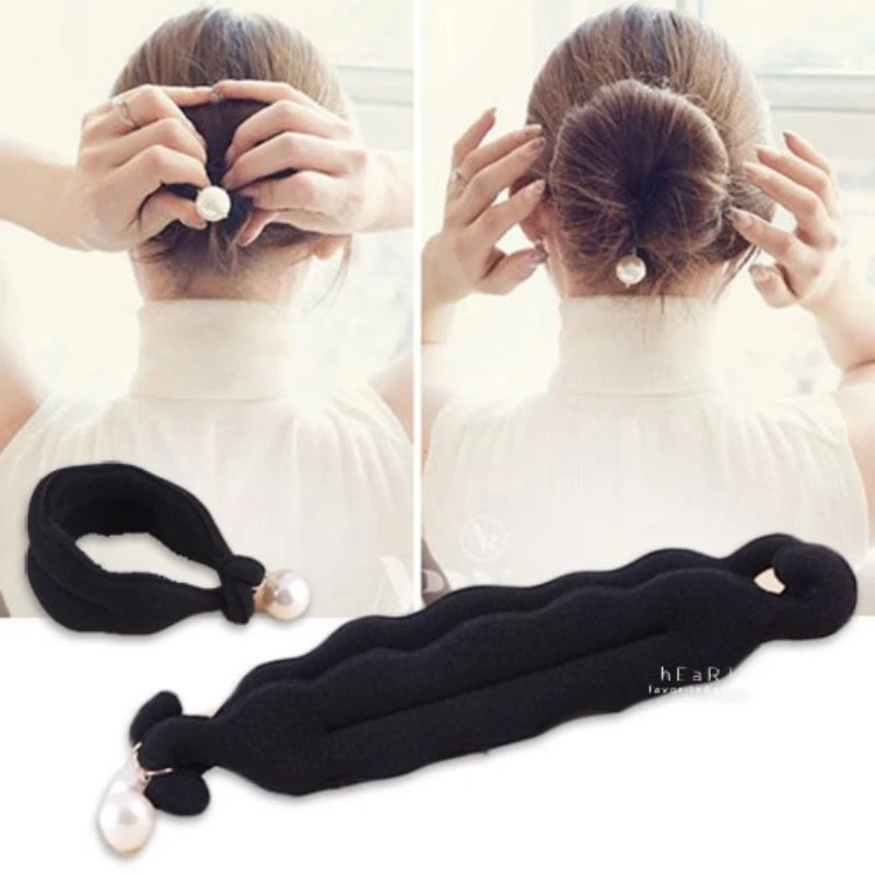 ✨台灣現貨🌿韓版氣質丸子頭必備款 包包頭珍珠盤髮器 美髮 造型 新娘頭 盤髮器-細節圖2