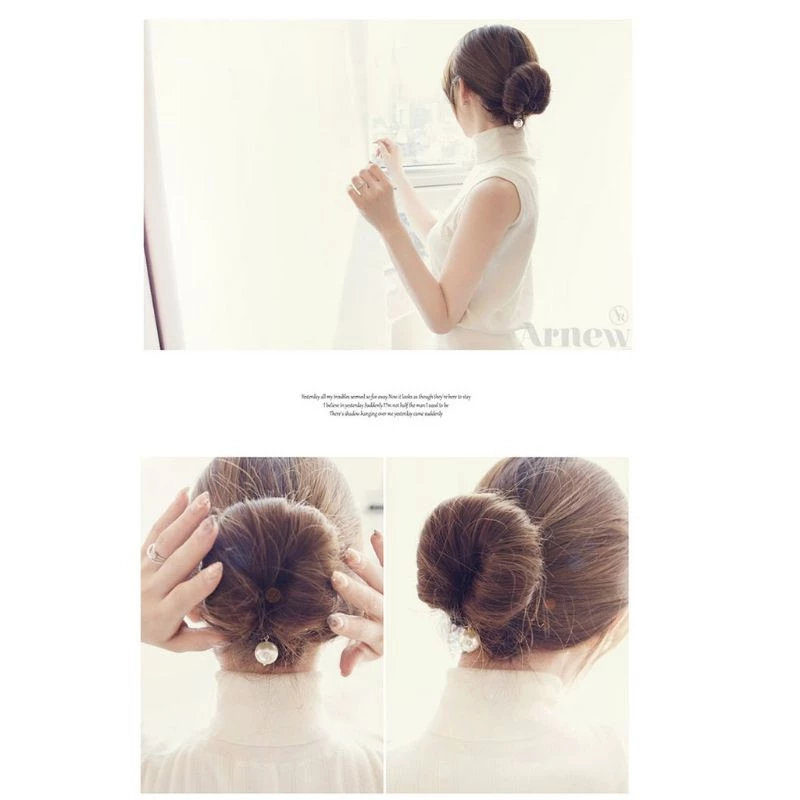 ✨台灣現貨🌿韓版氣質丸子頭必備款 包包頭珍珠盤髮器 美髮 造型 新娘頭 盤髮器-細節圖6