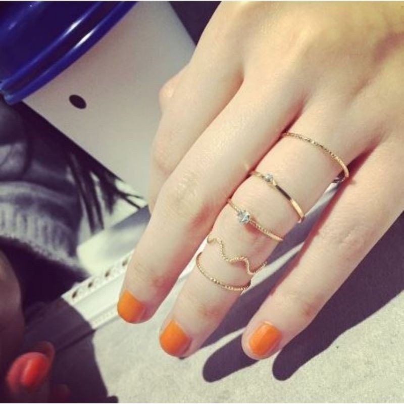 💍台灣現貨🌿波浪戒指💎 韓版小清新五件套戒指組 🎁 氣質戒指 波浪戒指 水鑽戒指 螺旋戒指 造型戒 麻花戒 金銀-細節圖3