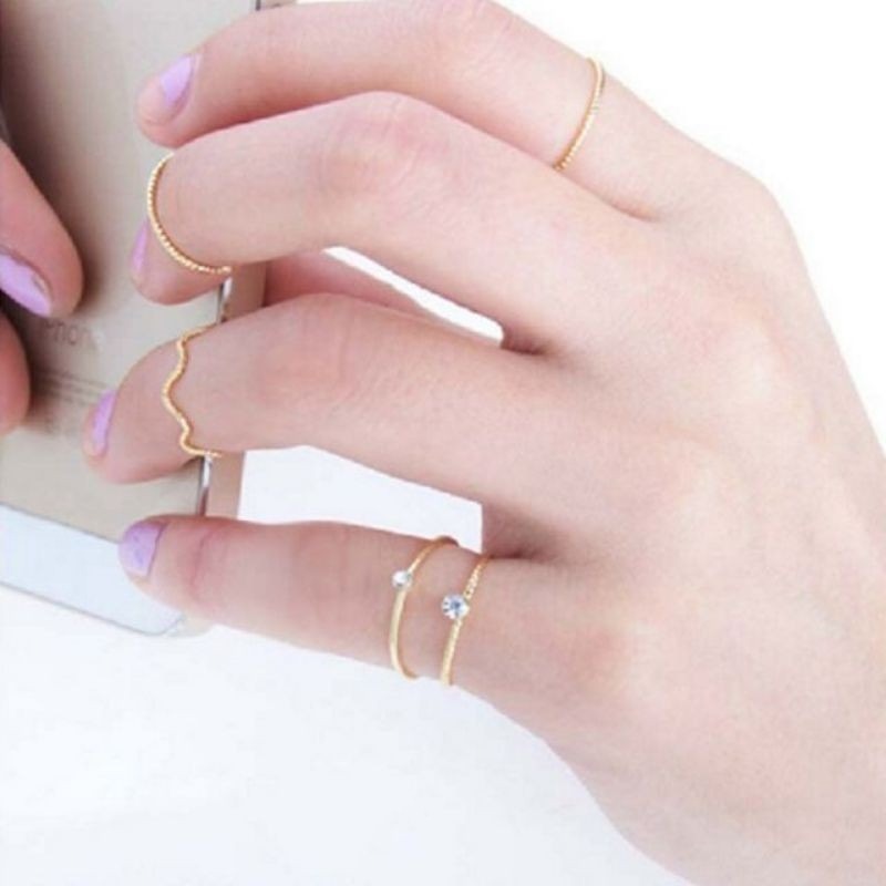 💍台灣現貨🌿波浪戒指💎 韓版小清新五件套戒指組 🎁 氣質戒指 波浪戒指 水鑽戒指 螺旋戒指 造型戒 麻花戒 金銀-細節圖6