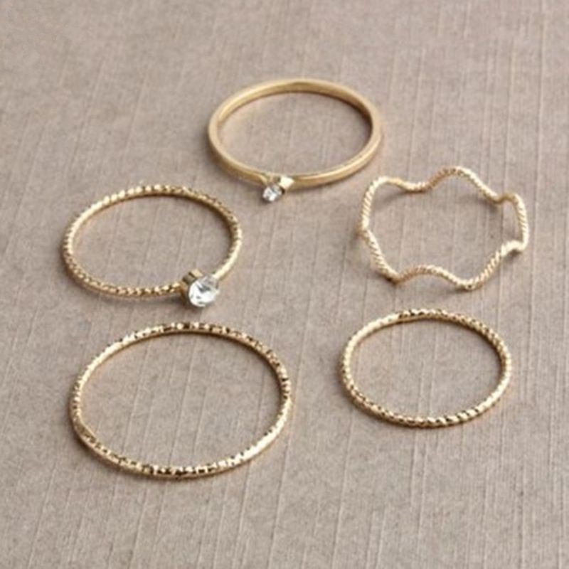 💍台灣現貨🌿波浪戒指💎 韓版小清新五件套戒指組 🎁 氣質戒指 波浪戒指 水鑽戒指 螺旋戒指 造型戒 麻花戒 金銀-規格圖9