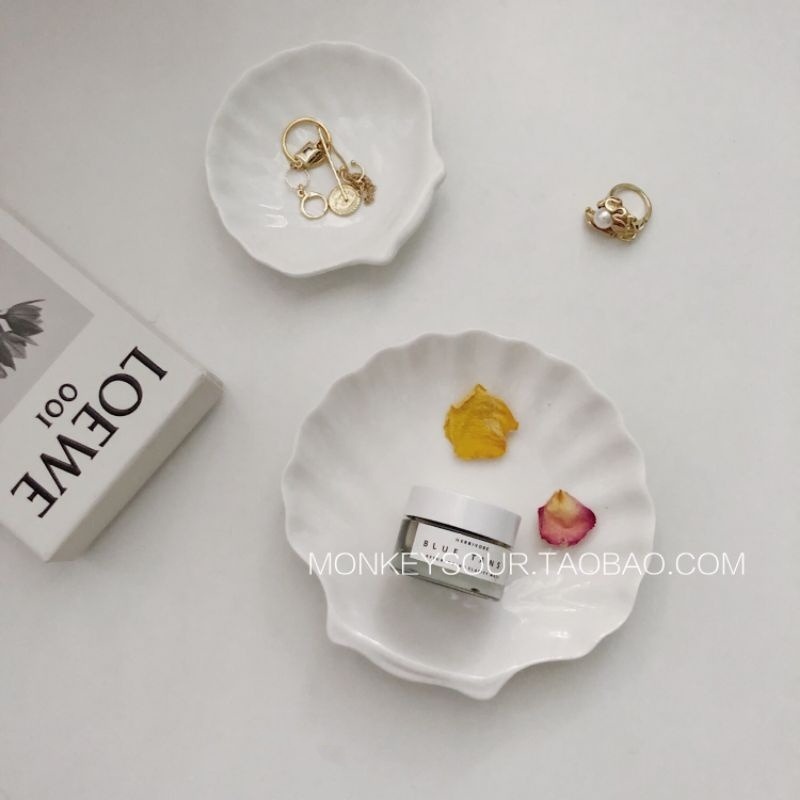 💄台灣現貨🌿 ins簡約復古白色陶瓷貝殼首飾收納盤 飾品盤 點心盤 蠟燭盤 擺拍飾品盤 vintage小碟子-細節圖5