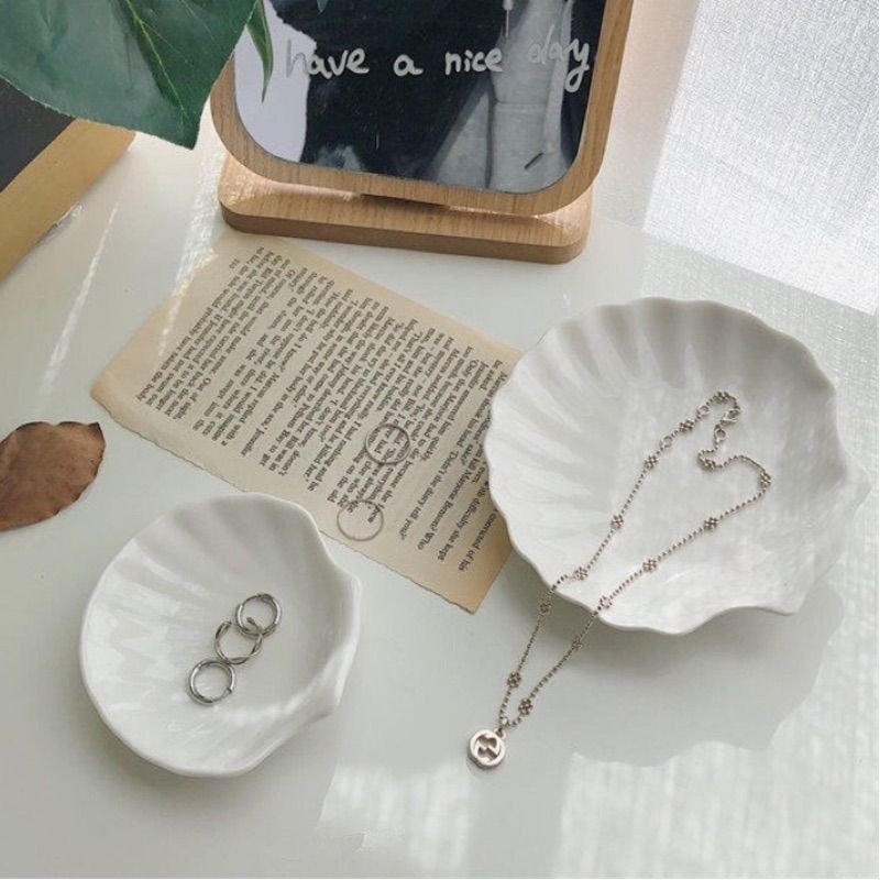 💄台灣現貨🌿 ins簡約復古白色陶瓷貝殼首飾收納盤 飾品盤 點心盤 蠟燭盤 擺拍飾品盤 vintage小碟子-細節圖8