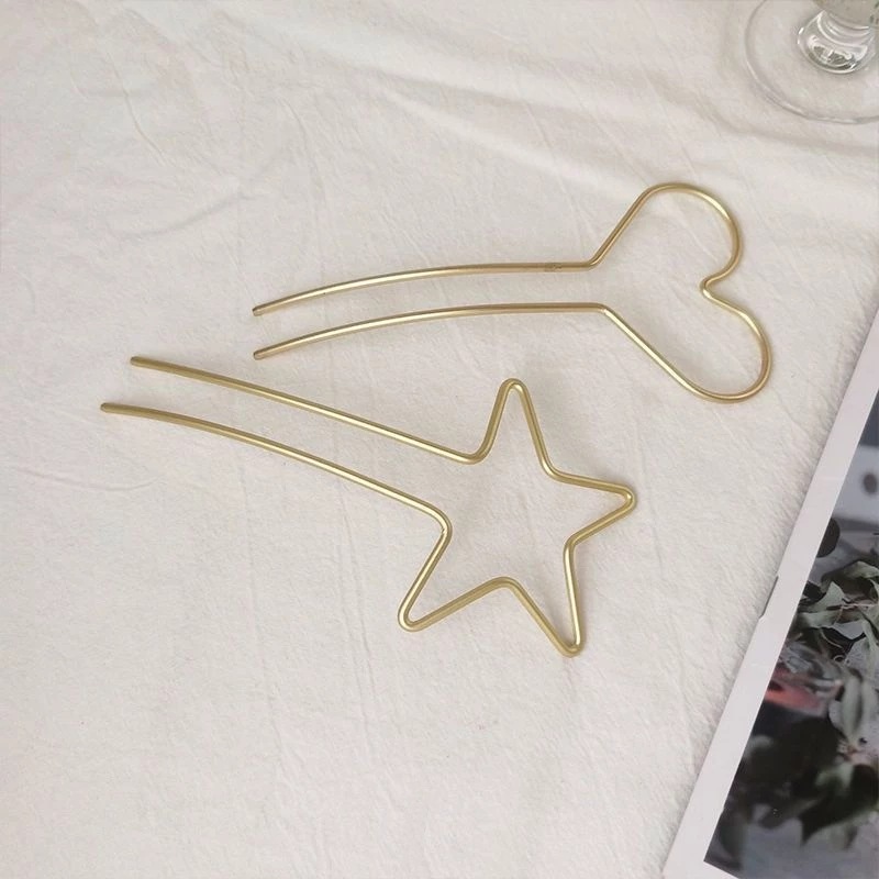 ✨台灣現貨🌿 日系 星星 愛心 金屬鏤空幾何盤髮髮簪 簡約小眾百搭氣質髮插簪子-細節圖5