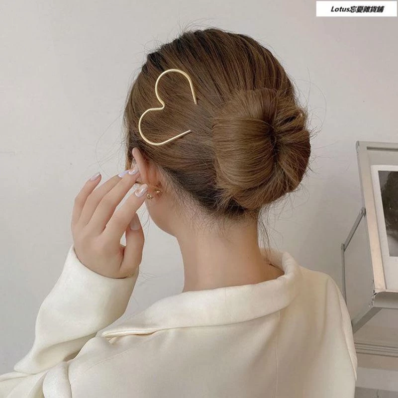 ✨台灣現貨🌿 日系 星星 愛心 金屬鏤空幾何盤髮髮簪 簡約小眾百搭氣質髮插簪子-細節圖7