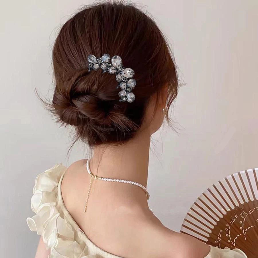 ✨台灣現貨🌿超好用U型髮簪✨新款蝴蝶4齒髮插 氣質百搭丸子頭盤髮神器 鐵質髮插u型髮簪頭飾【N127】-細節圖5