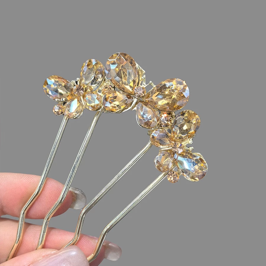 ✨台灣現貨🌿超好用U型髮簪✨新款蝴蝶4齒髮插 氣質百搭丸子頭盤髮神器 鐵質髮插u型髮簪頭飾【N127】-細節圖9