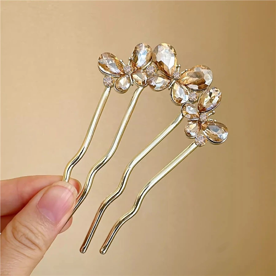 ✨台灣現貨🌿超好用U型髮簪✨新款蝴蝶4齒髮插 氣質百搭丸子頭盤髮神器 鐵質髮插u型髮簪頭飾【N127】-規格圖9