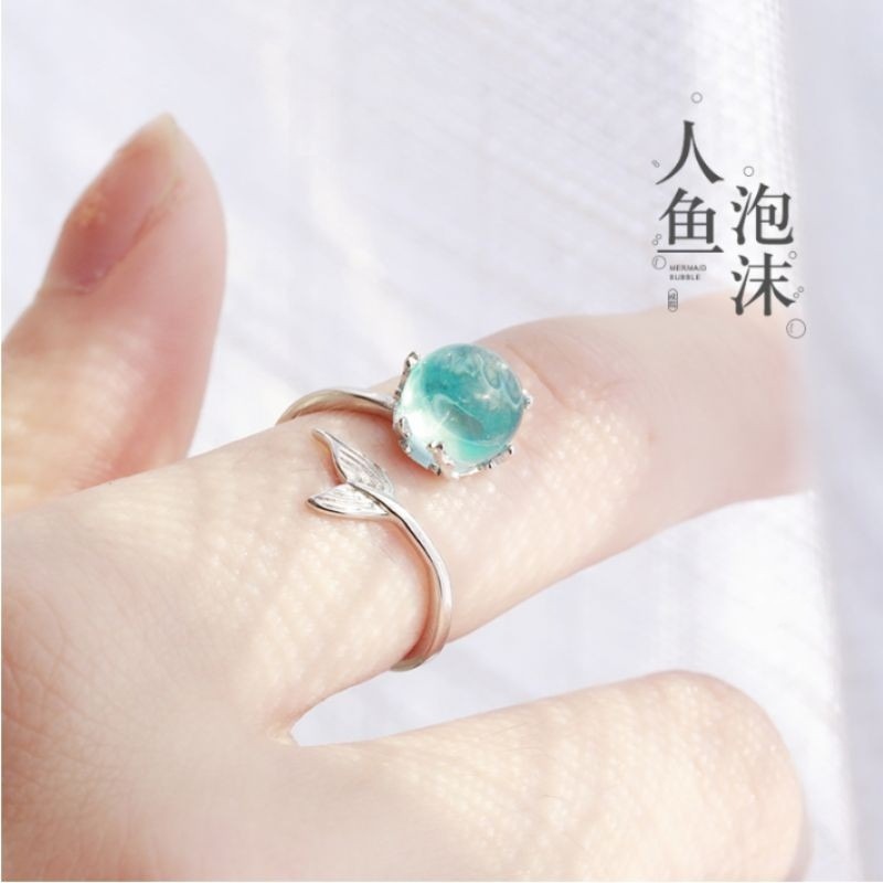 💍台灣現貨💍ins爆款人魚泡沫戒指魚尾可調節戒指 韓國簡約氣質百搭森系甜美小清新開口可調整戒指 閨蜜送禮-細節圖2
