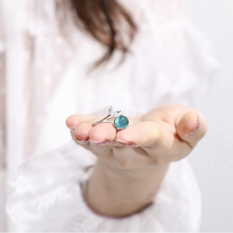 💍台灣現貨💍ins爆款人魚泡沫戒指魚尾可調節戒指 韓國簡約氣質百搭森系甜美小清新開口可調整戒指 閨蜜送禮-細節圖4