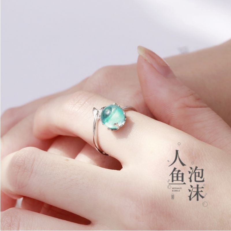 💍台灣現貨💍ins爆款人魚泡沫戒指魚尾可調節戒指 韓國簡約氣質百搭森系甜美小清新開口可調整戒指 閨蜜送禮-細節圖5
