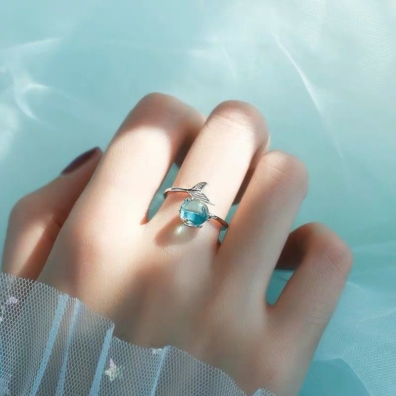 💍台灣現貨💍ins爆款人魚泡沫戒指魚尾可調節戒指 韓國簡約氣質百搭森系甜美小清新開口可調整戒指 閨蜜送禮-細節圖7