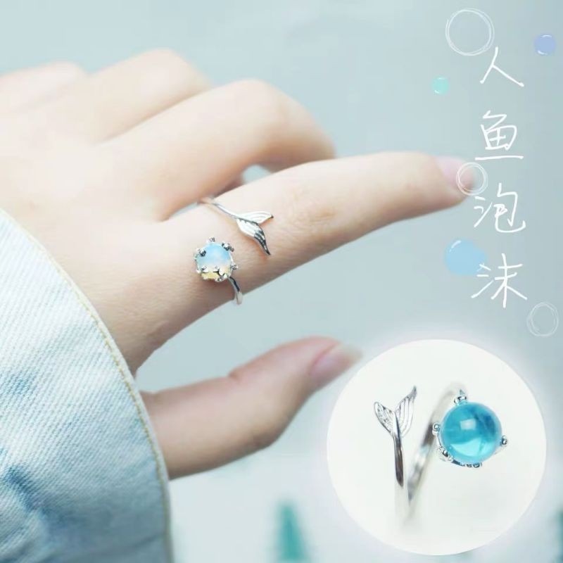 💍台灣現貨💍ins爆款人魚泡沫戒指魚尾可調節戒指 韓國簡約氣質百搭森系甜美小清新開口可調整戒指 閨蜜送禮-細節圖8