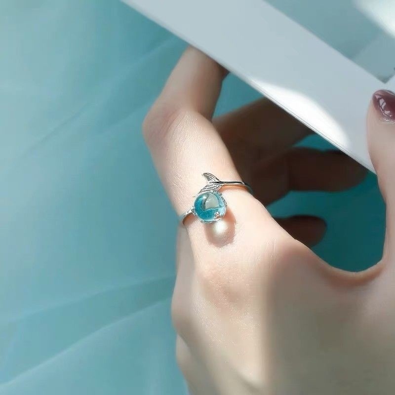 💍台灣現貨💍ins爆款人魚泡沫戒指魚尾可調節戒指 韓國簡約氣質百搭森系甜美小清新開口可調整戒指 閨蜜送禮-細節圖9