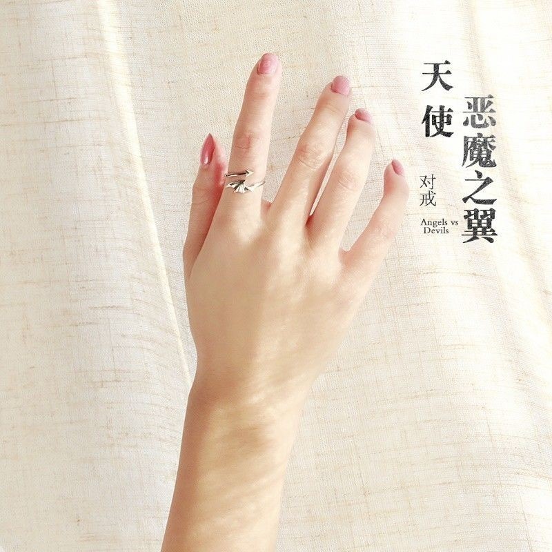 💍台灣現貨🌿個性創意天使惡魔之翼情侶戒指男女學生日韓簡約活口指環禮物潮網紅時尚冷淡風個性戒子 指環 設計感-細節圖5