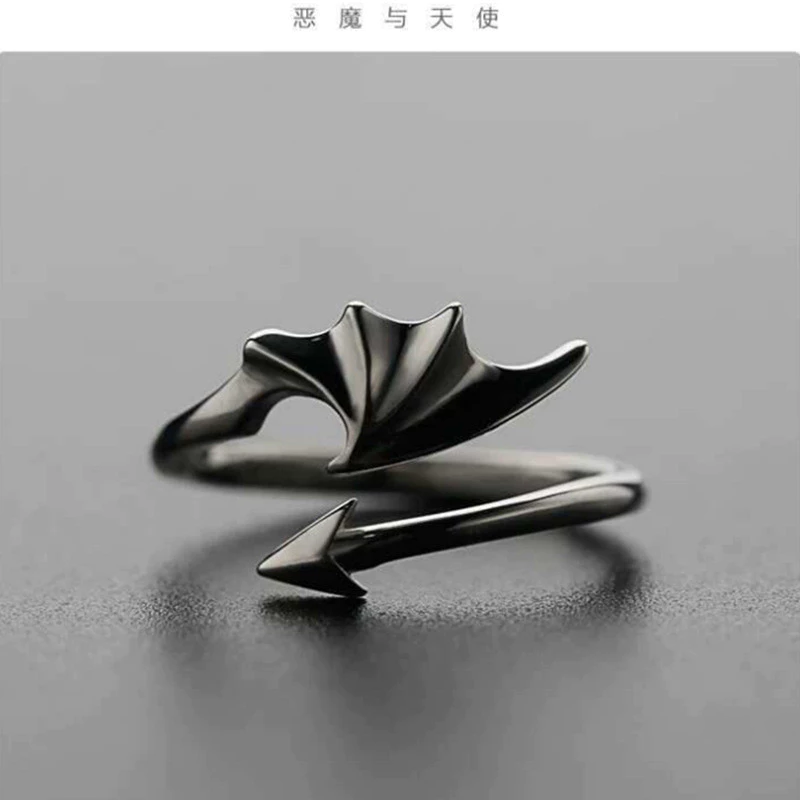 💍台灣現貨🌿個性創意天使惡魔之翼情侶戒指男女學生日韓簡約活口指環禮物潮網紅時尚冷淡風個性戒子 指環 設計感-規格圖9