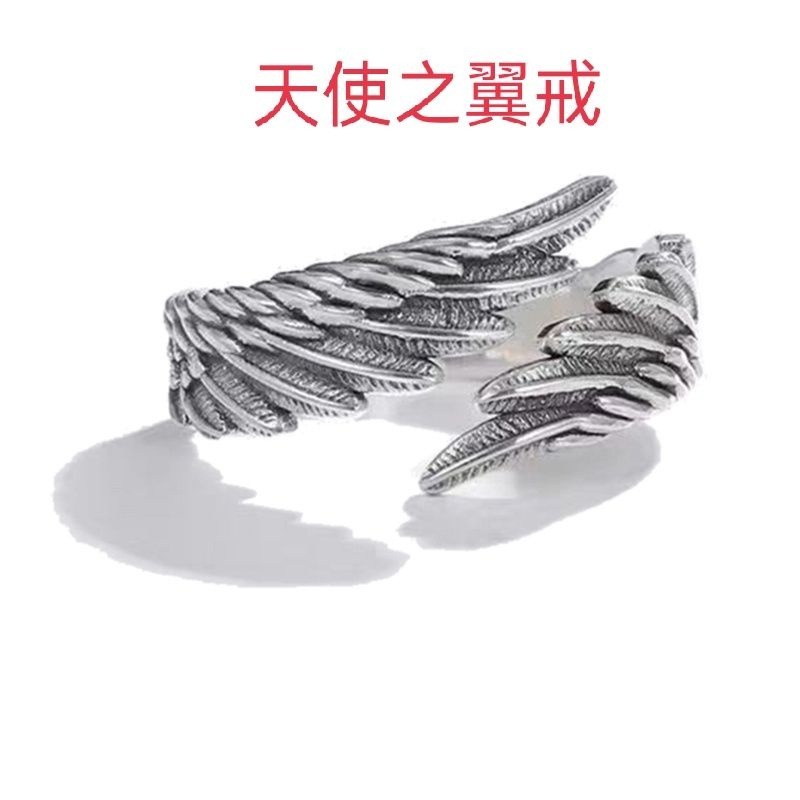 💍台灣現貨🌿天使與魔鬼S925銀翅膀男士戒指 天使與惡魔s925銀情侶戒指 個性創意男女友對戒時尚戀人定情禮物-細節圖8