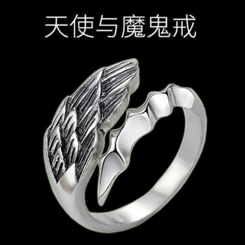 💍台灣現貨🌿天使與魔鬼S925銀翅膀男士戒指 天使與惡魔s925銀情侶戒指 個性創意男女友對戒時尚戀人定情禮物-規格圖9