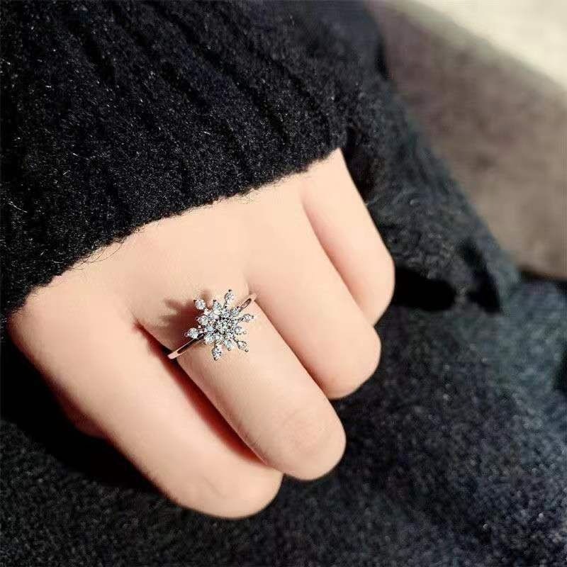 💍台灣現貨🌿雪花❄️旋轉 戒指 女 抖音 網紅 同款 時來運轉 可以轉動 開口 冷淡風 戒指 約會 生日禮物-細節圖3