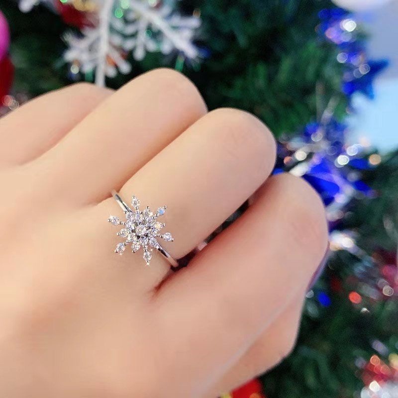 💍台灣現貨🌿雪花❄️旋轉 戒指 女 抖音 網紅 同款 時來運轉 可以轉動 開口 冷淡風 戒指 約會 生日禮物-細節圖4