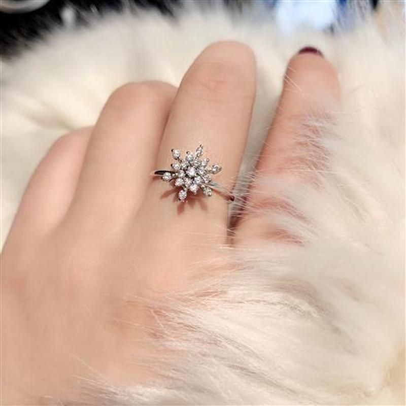 💍台灣現貨🌿雪花❄️旋轉 戒指 女 抖音 網紅 同款 時來運轉 可以轉動 開口 冷淡風 戒指 約會 生日禮物-細節圖6