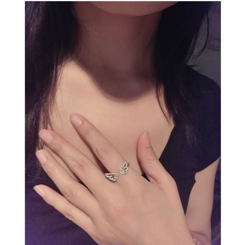 💍台灣現貨🌿韓風天使之翼開口戒指 翅膀微鑲尾戒 指環 INS簡約開口可調節戒指 甜蜜約會情人節生日禮物-細節圖3