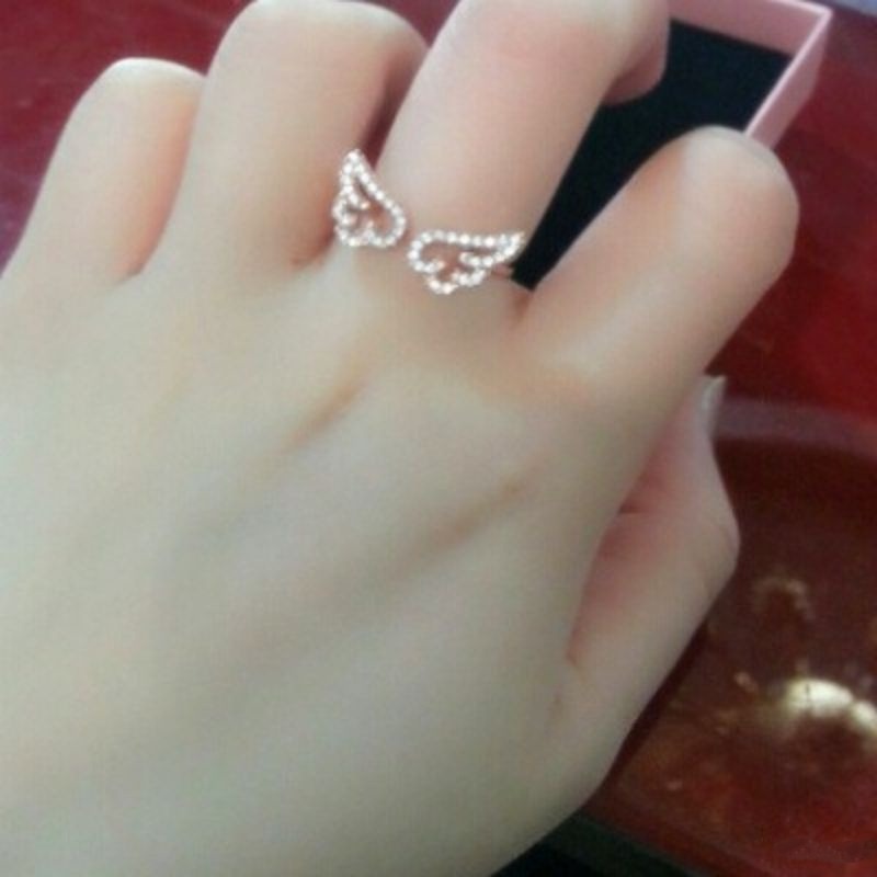 💍台灣現貨🌿韓風天使之翼開口戒指 翅膀微鑲尾戒 指環 INS簡約開口可調節戒指 甜蜜約會情人節生日禮物-細節圖4
