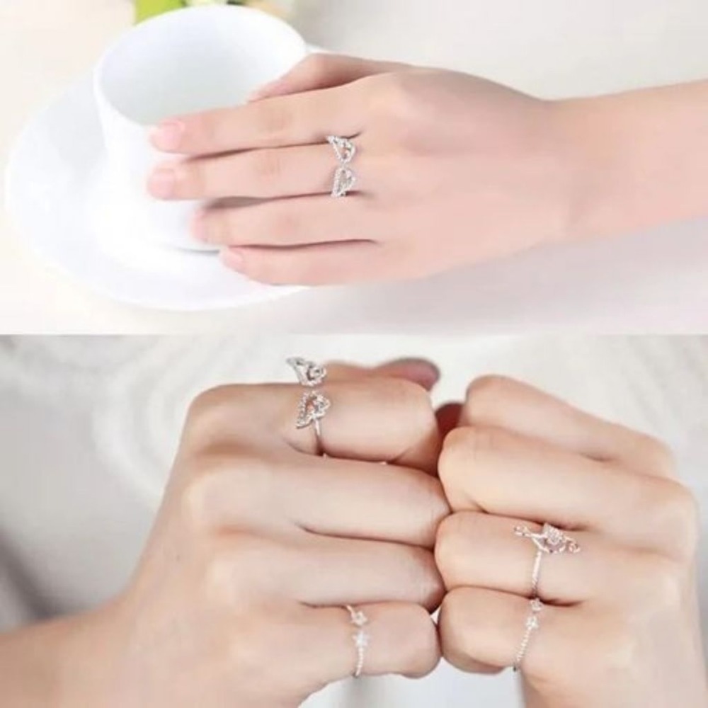 💍台灣現貨🌿韓風天使之翼開口戒指 翅膀微鑲尾戒 指環 INS簡約開口可調節戒指 甜蜜約會情人節生日禮物-細節圖5